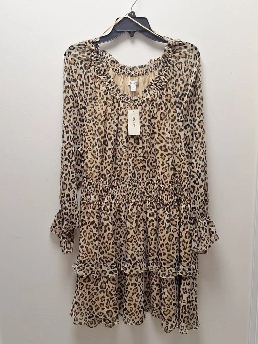 ON 34TH Women's Leopard Print Ruffle Blouse Size 2X ORG $89.50 RackD18